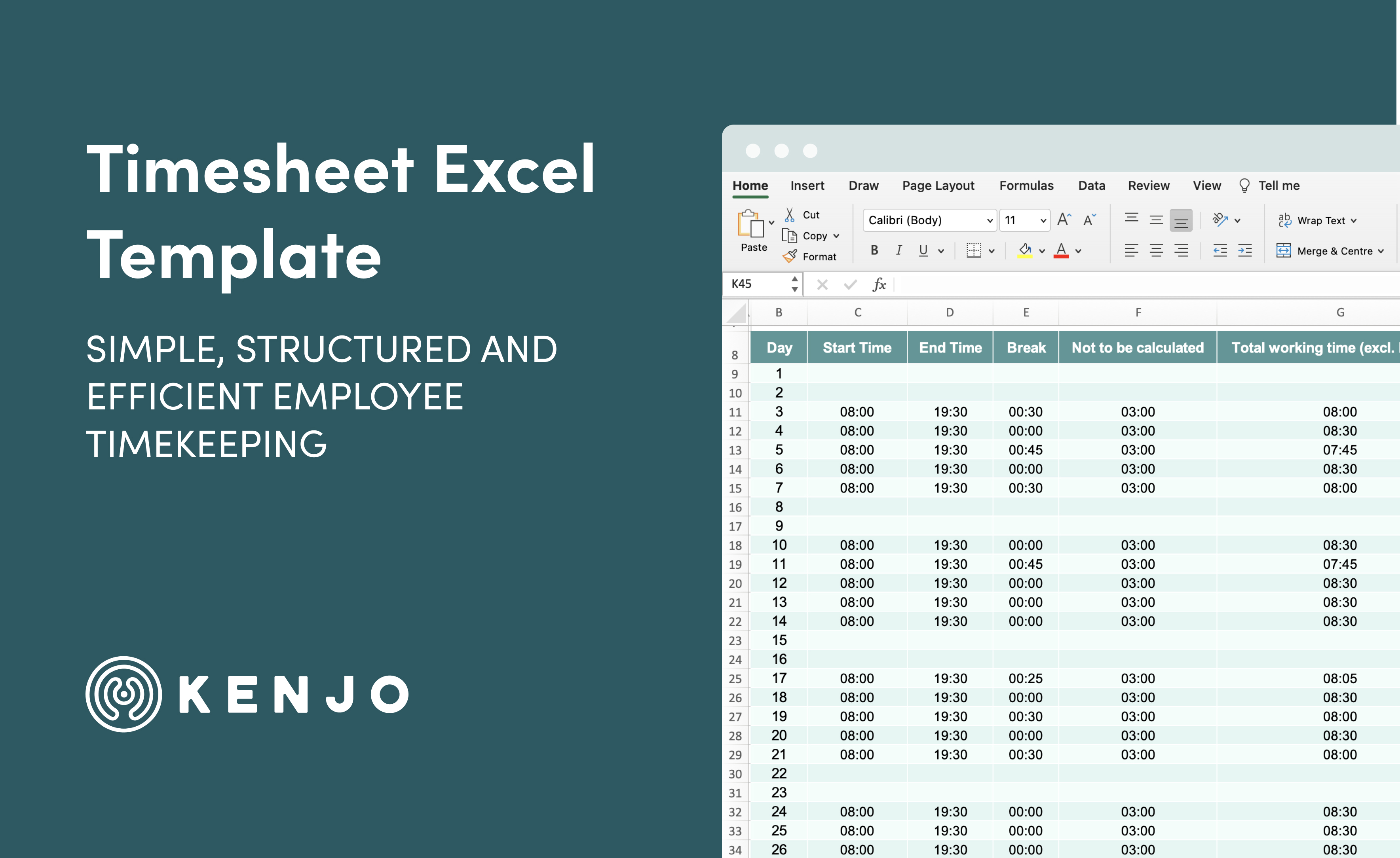 Free Excel Timesheet Template Download Kenjo